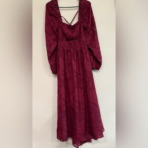 Lulu's Burgundy Long Sleeve Midi Dress